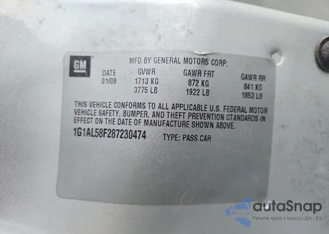 2008 Chevrolet Cobalt Lt z USA, uszkodzony, nr VIN 1G1AL58F287230474